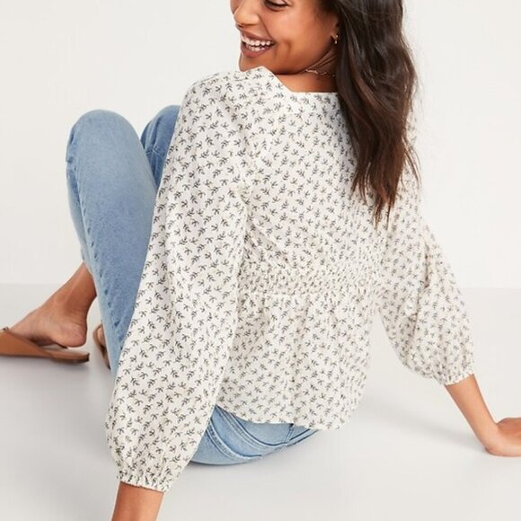 Old Navy Long-Sleeve Button-Front Floral Poet Blouse Size XL Peasant Hippie Boho - Picture 1 of 8